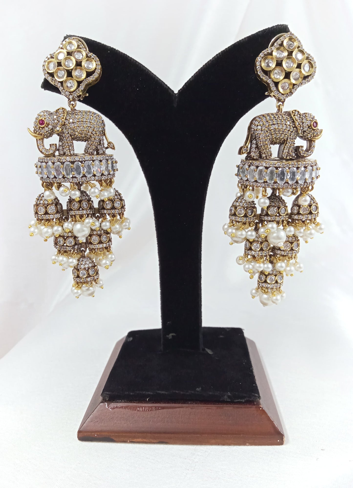 Kundan, AD, studded Elephant Jhumka earrings