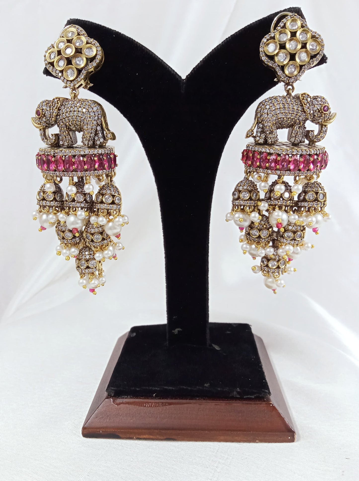 Kundan, AD, studded Elephant Jhumka earrings