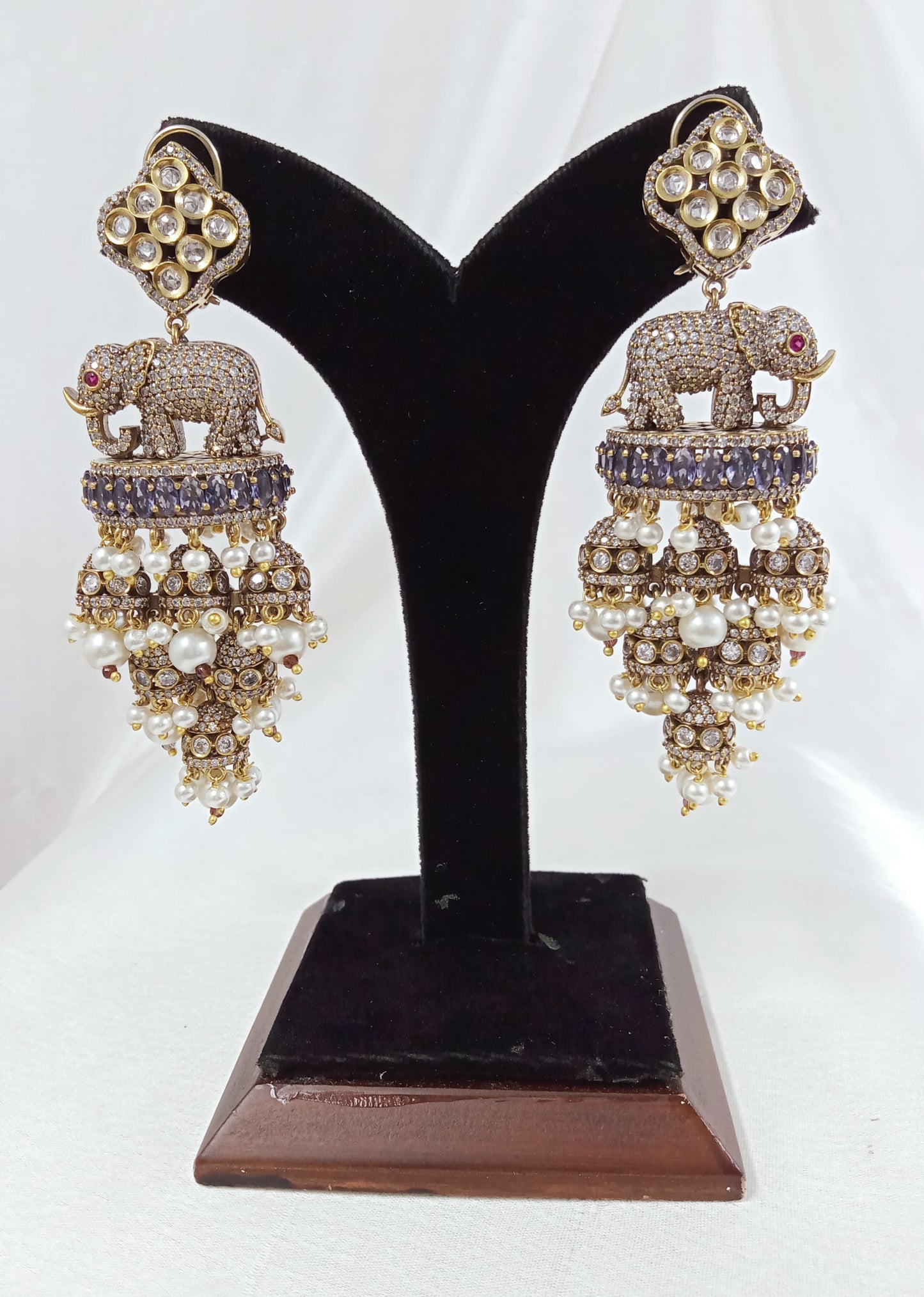 Kundan, AD, studded Elephant Jhumka earrings