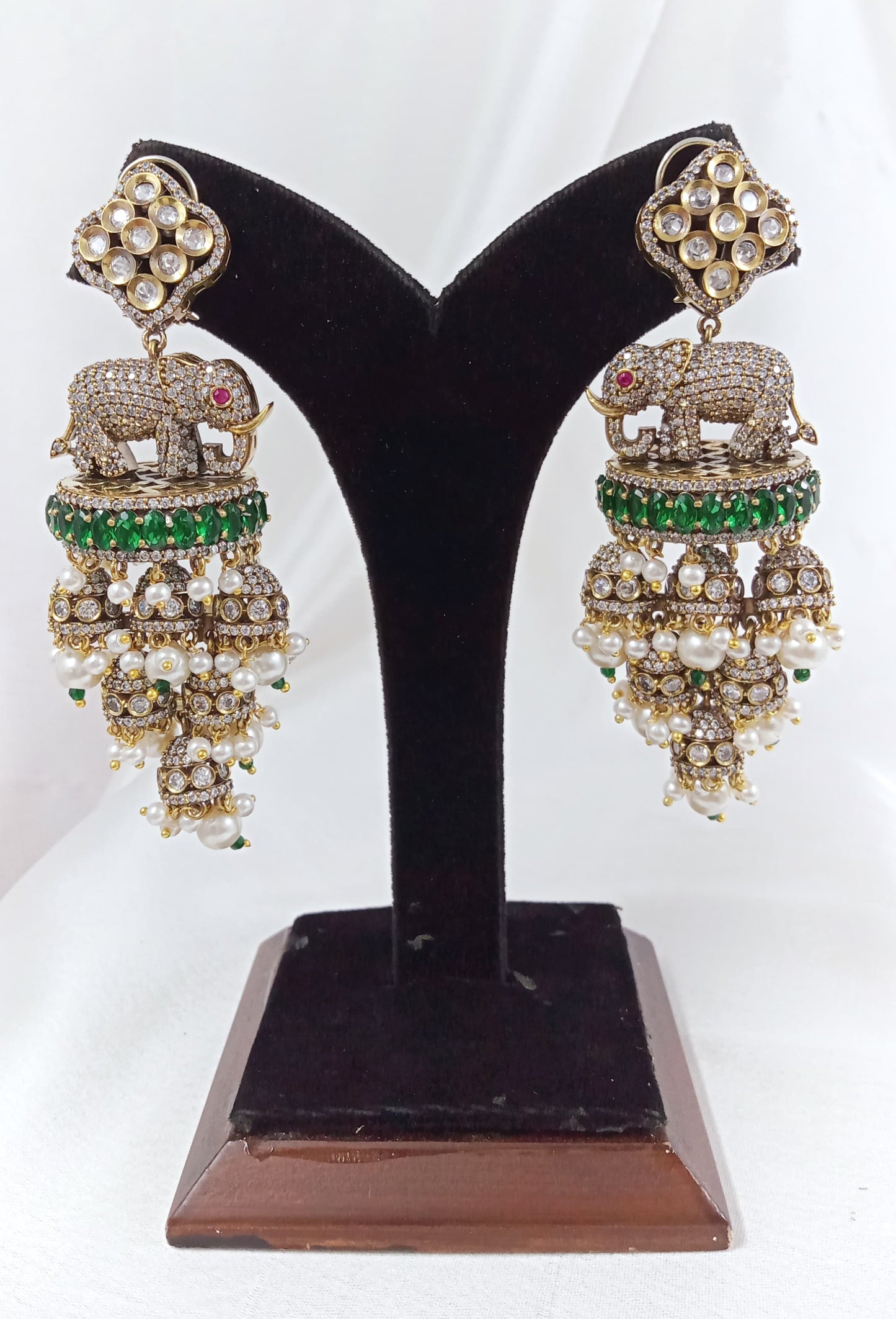 Kundan, AD, studded Elephant Jhumka earrings