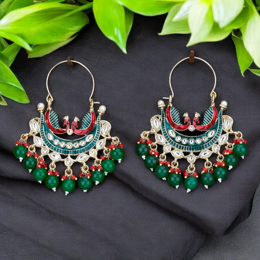 Kundan earrings, Peacock earrings, Jhumkas, Indian meenakari earrings