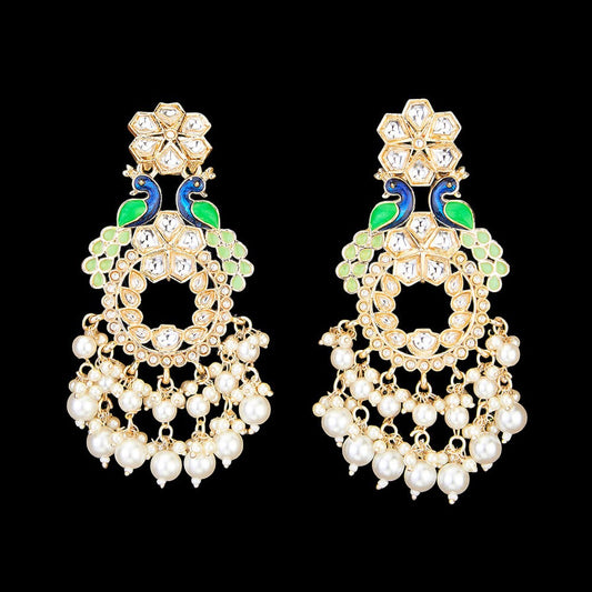 Kundan peacock jhumka earrings