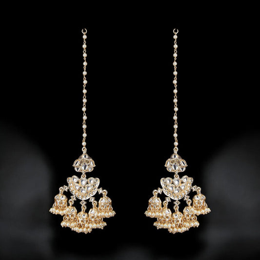 Kundan earrings, off white earrings, pearl earrings, danglers, drop earrings, Jhumkas, Indian earrings.