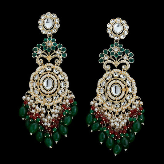 Kundan, Pearl Jhumka earrings.