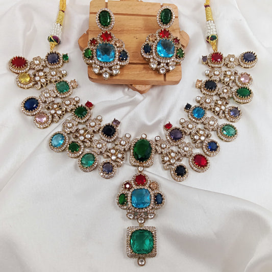 Moissanite navrattan Necklace set