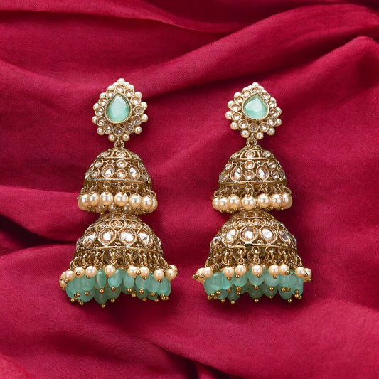 Polki and pearl gold jhumka earrings