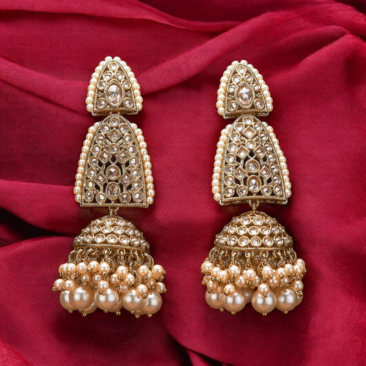 Polki, Pearl Jhumka earrings.
