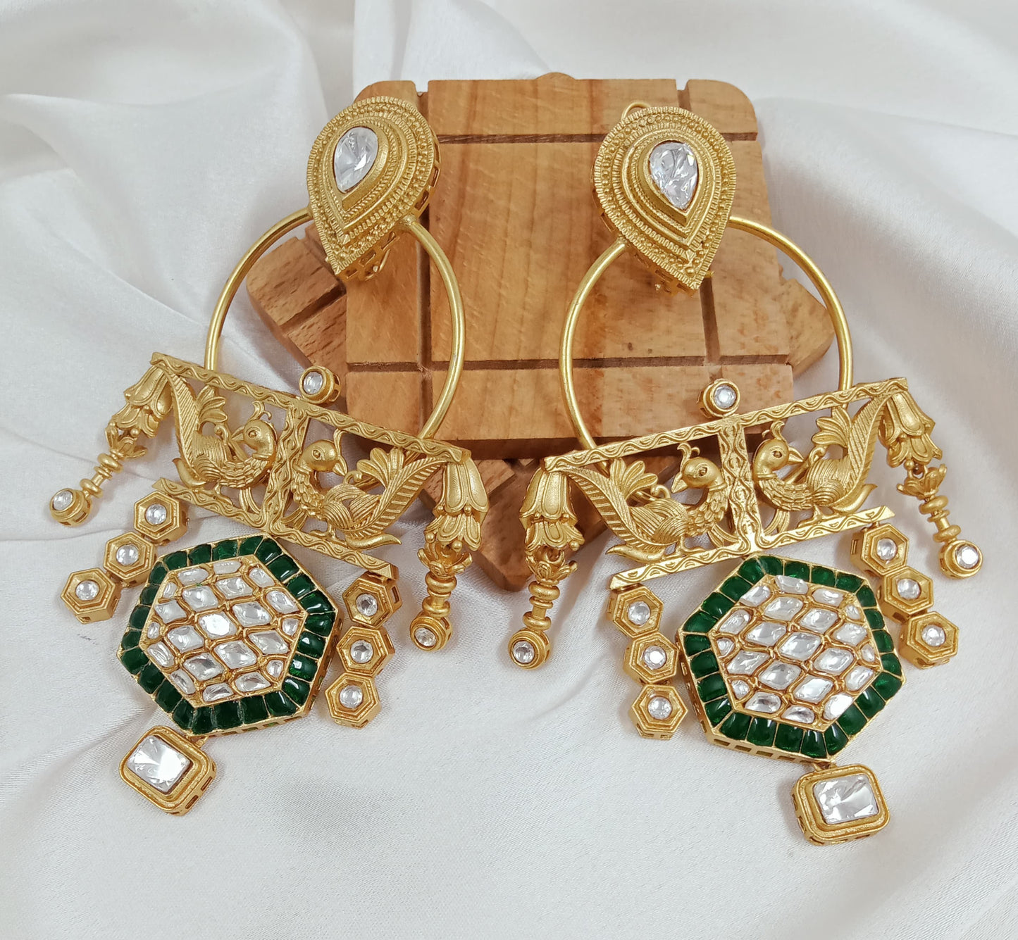 Moissanite, Kundan statement large earrings