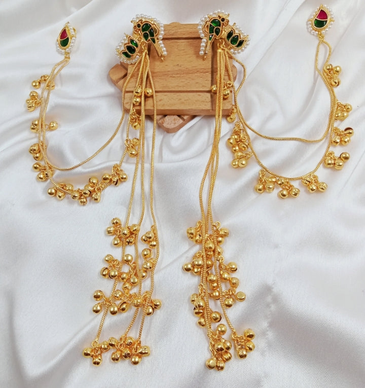 Kundan, ghungroo, Kashmiri fusion chain earrings