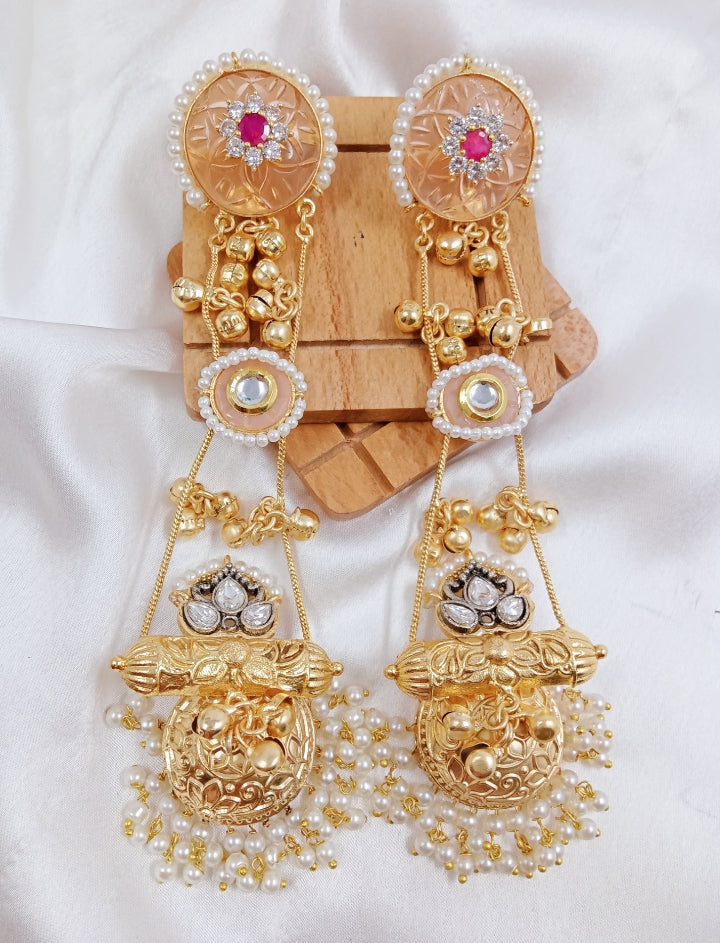Kundan, ghungroo, Kashmiri fusion chain earrings