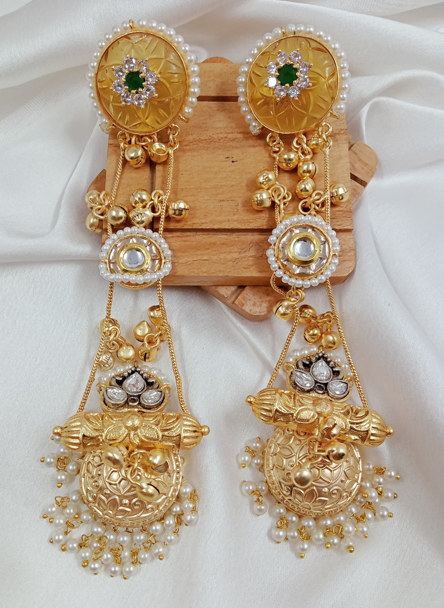 Kundan, ghungroo, Kashmiri fusion chain earrings