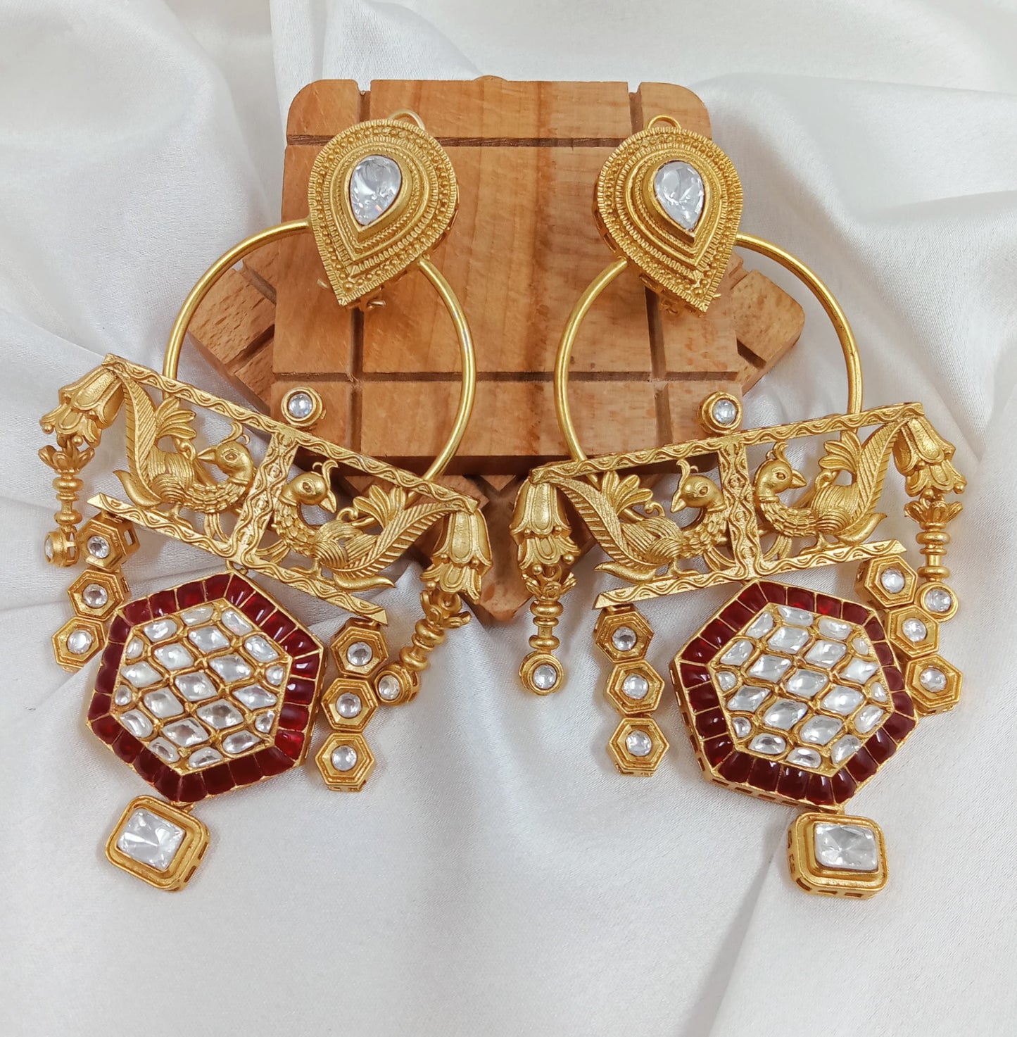 Moissanite, Kundan statement large earrings