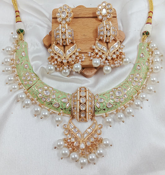 Meenakari Moissanite kundan Hasli Necklace set